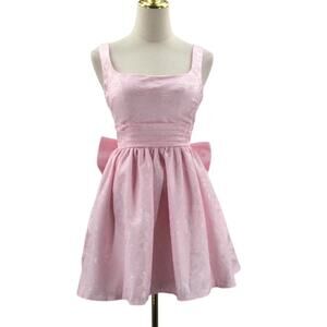FORMAL 0 XS pink floral square neck bow wedding guest party mini dress NEW B168